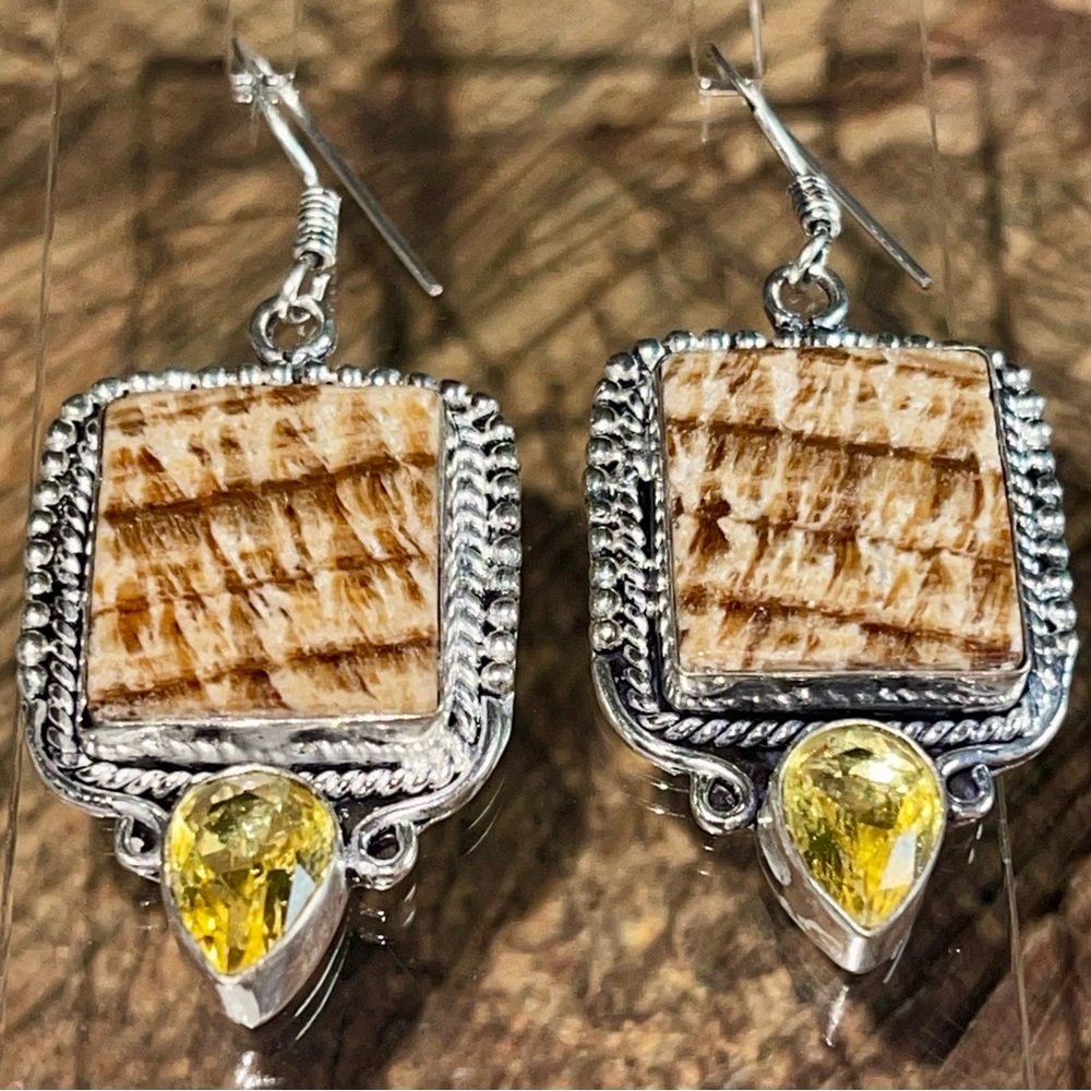 Beautiful Brown Sputnik Aragonite Earrings 2”